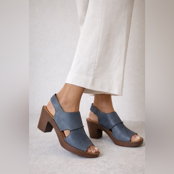 Born Shoes - Born Blue Genuine Leather Slingback Peep Toe Heels Clogs Cushioned Size 10 NWOT